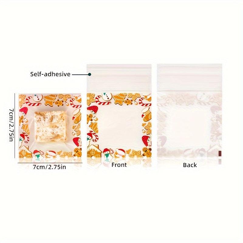 100pcs Christmas Self-Adhesive Candy Bags Biscuit Dessert Packaging Bags