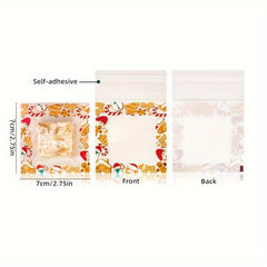 100pcs Christmas Self-Adhesive Candy Bags Biscuit Dessert Packaging Bags