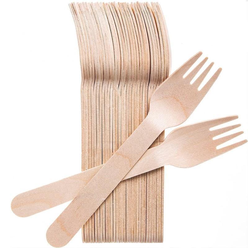 20Pcs Disposable Wooden Spoon Fork Cutlery Cake Dessert Ice Cream
