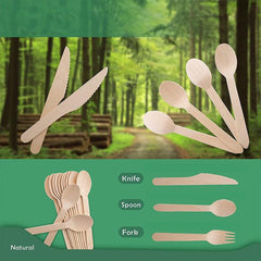 20Pcs Disposable Wooden Spoon Fork Cutlery Cake Dessert Ice Cream