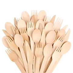 20Pcs Disposable Wooden Spoon Fork Cutlery Cake Dessert Ice Cream