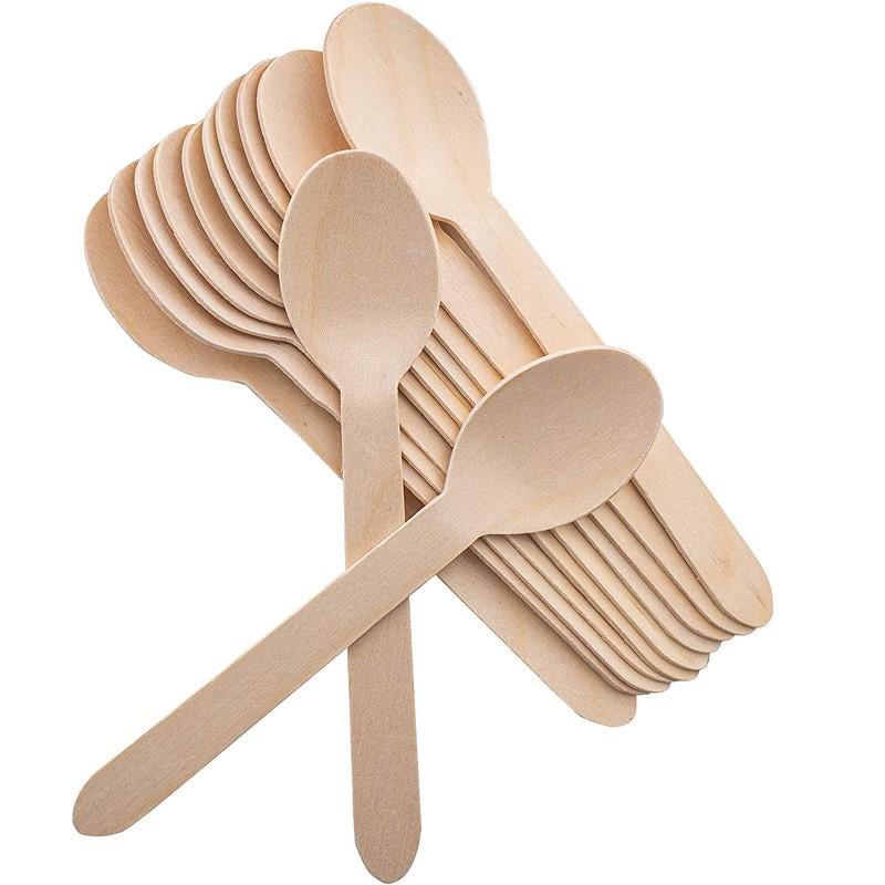 20Pcs Disposable Wooden Spoon Fork Cutlery Cake Dessert Ice Cream