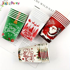 10 Pcs Christmas Patterns Paper Cups Recyclable Disposable Tableware