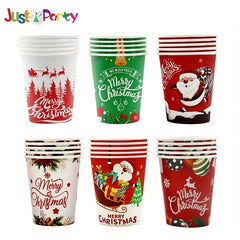 10 Pcs Christmas Patterns Paper Cups Recyclable Disposable Tableware