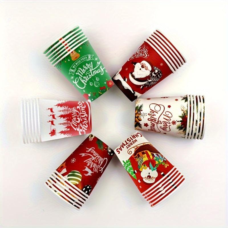 10 Pcs Christmas Patterns Paper Cups Recyclable Disposable Tableware