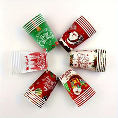 10 Pcs Christmas Patterns Paper Cups Recyclable Disposable Tableware