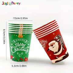 10 Pcs Christmas Patterns Paper Cups Recyclable Disposable Tableware