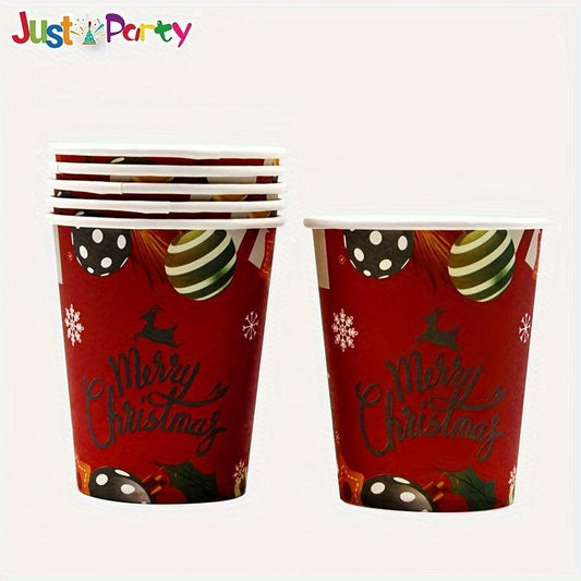 10 Pcs Christmas Patterns Paper Cups Recyclable Disposable Tableware