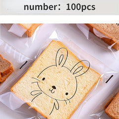 100pcs Cartoon Transparent Self Sealing Bread Bags