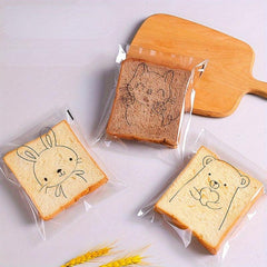 100pcs Cartoon Transparent Self Sealing Bread Bags