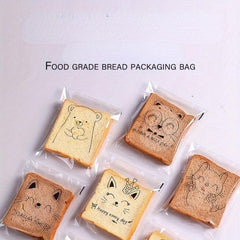 100pcs Cartoon Transparent Self Sealing Bread Bags