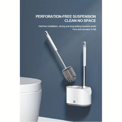 Toilet Brush With Holder Silicone Bristles Multifunctional Combo Deep Cleaning