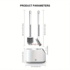 Toilet Brush With Holder Silicone Bristles Multifunctional Combo Deep Cleaning