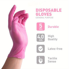 Pink Nitrile Gloves 40pcs Waterproof Household Cleaning Protective Gloves