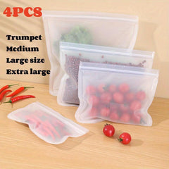 4pcs Reusable Silicone Food Storage Bags Leakproof Stand Up Freezer Bags
