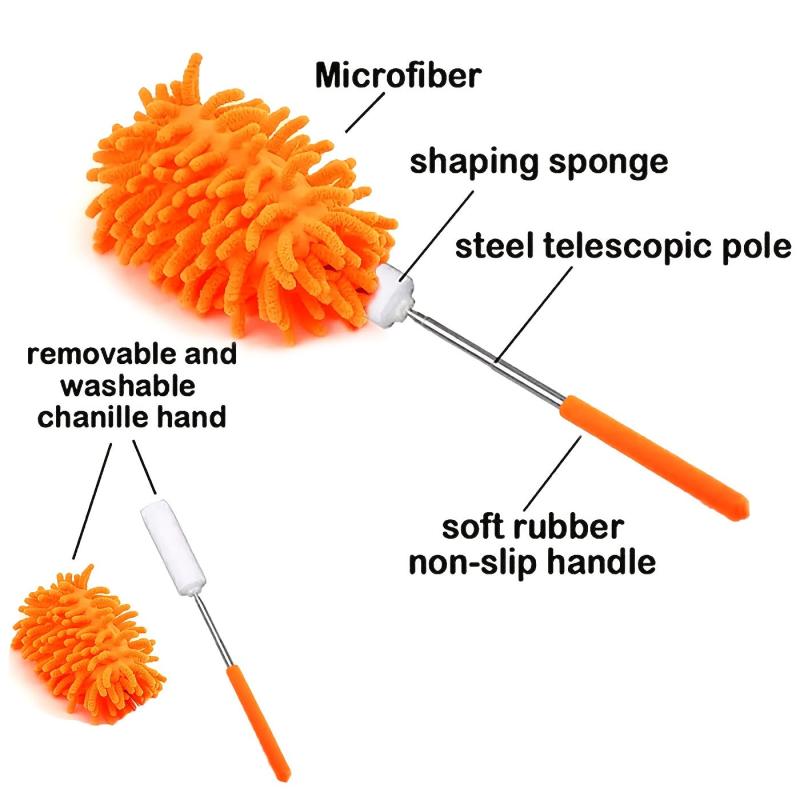 Retractable Duster Microfiber Hand Brush Telescoping Pole Cleaning Tool