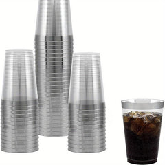 50pcs 10 Oz Plastic Cups with Golden Rim for Cocktails and Desserts