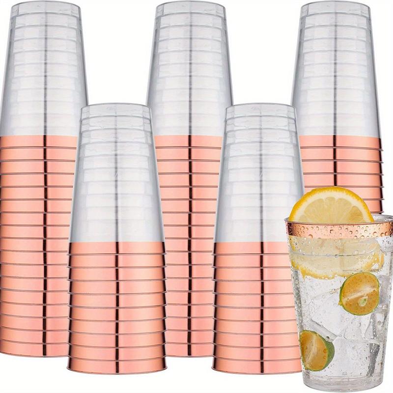 50pcs 10 Oz Plastic Cups with Golden Rim for Cocktails and Desserts