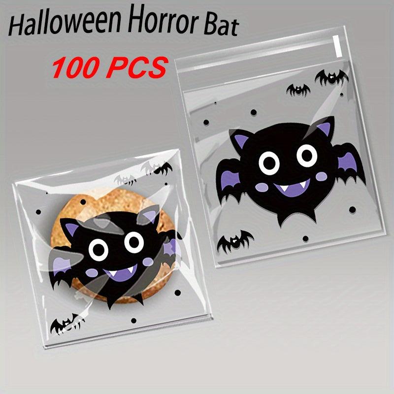 100 Halloween Self Adhesive Bags - Clear Plastic Treat Bags