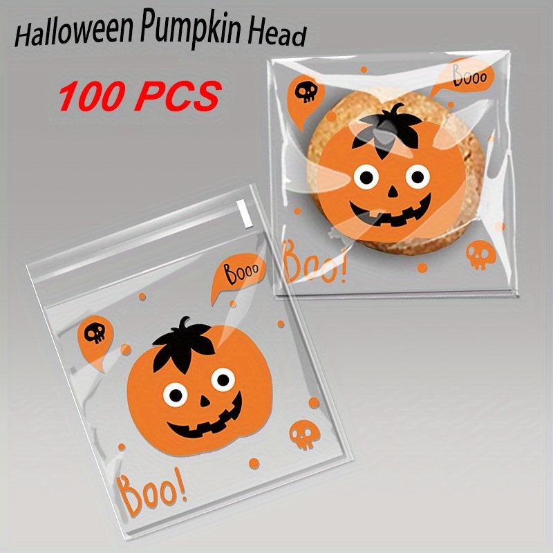 100 Halloween Self Adhesive Bags - Clear Plastic Treat Bags