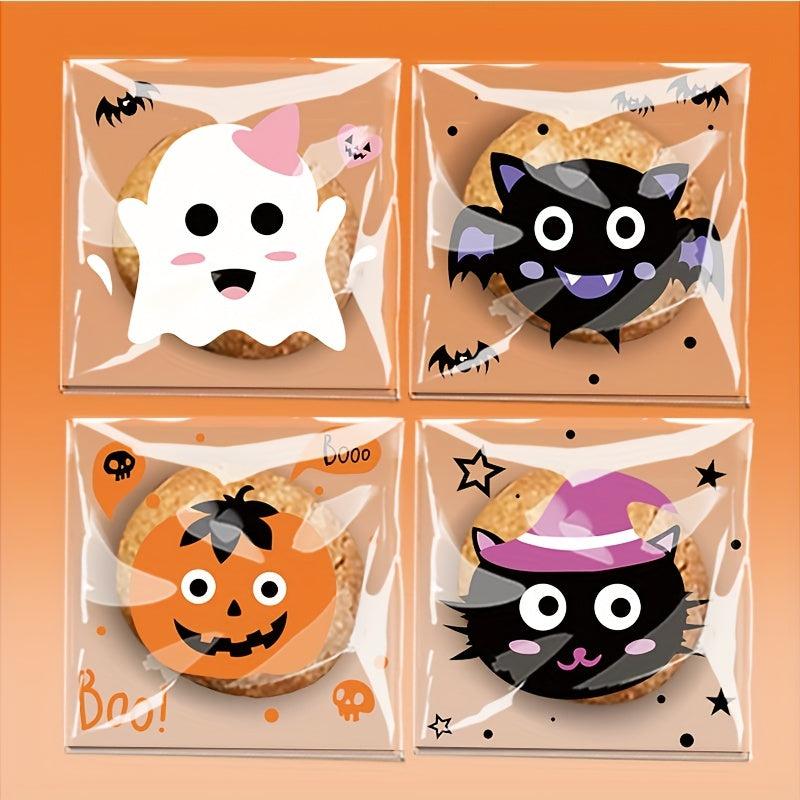 100 Halloween Self Adhesive Bags - Clear Plastic Treat Bags