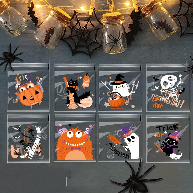 100 Halloween Self Adhesive Bags - Clear Plastic Treat Bags