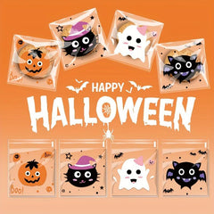 100 Halloween Self Adhesive Bags - Clear Plastic Treat Bags