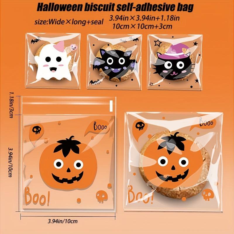 100 Halloween Self Adhesive Bags - Clear Plastic Treat Bags