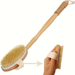 Long Wooden Handle Bath Sponge Shower Brush Soft Natural Bristles