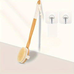 Long Wooden Handle Bath Sponge Shower Brush Soft Natural Bristles