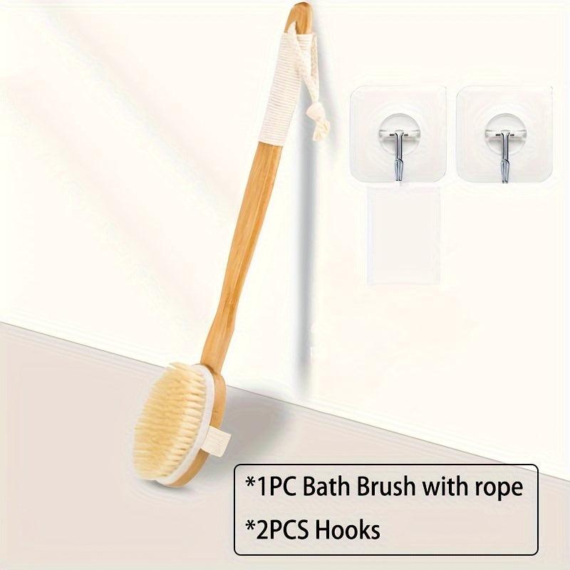 Long Wooden Handle Bath Sponge Shower Brush Soft Natural Bristles