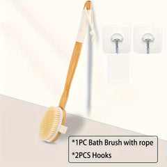 Long Wooden Handle Bath Sponge Shower Brush Soft Natural Bristles
