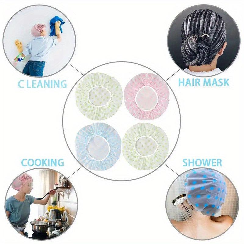 4pcs Adjustable Printed Bonnet Shower Caps Reusable Waterproof Bath Caps