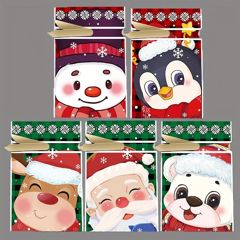 10pcs Christmas Gift Bags With Ribbon Drawstring Santa Claus Printed Goodie Bags