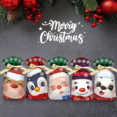 10pcs Christmas Gift Bags With Ribbon Drawstring Santa Claus Printed Goodie Bags