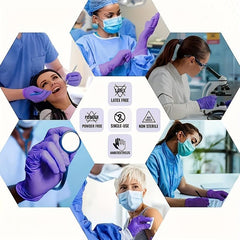 Purple Nitrile Disposable Gloves 36pcs Medical Kitchen Cleaning Waterproof