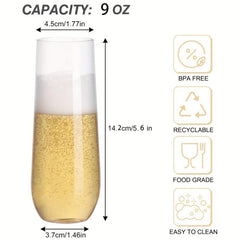 36pcs Stemless Plastic Champagne Flutes 9 Oz Clear Unbreakable