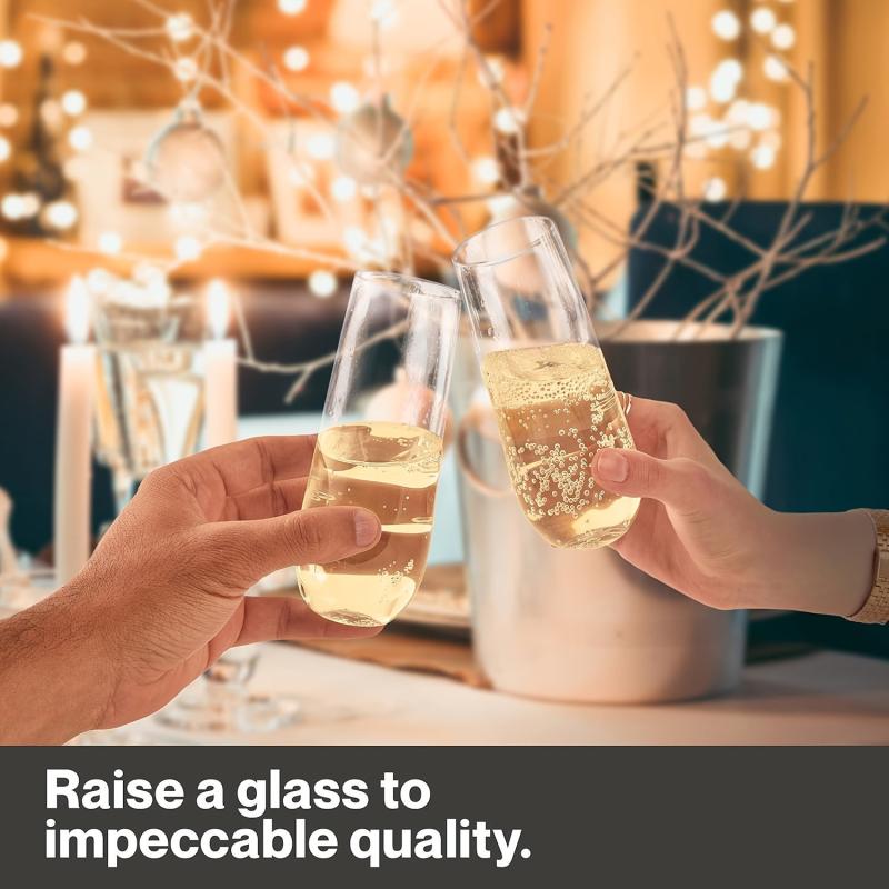 36pcs Stemless Plastic Champagne Flutes 9 Oz Clear Unbreakable