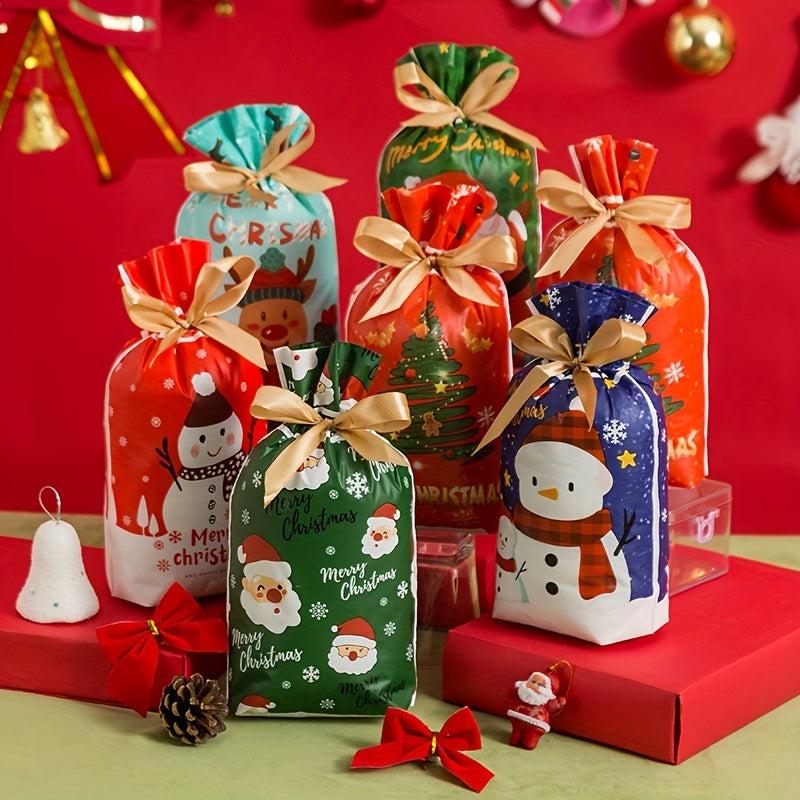 10PCS Christmas Drawstring Bags for Gift Packaging