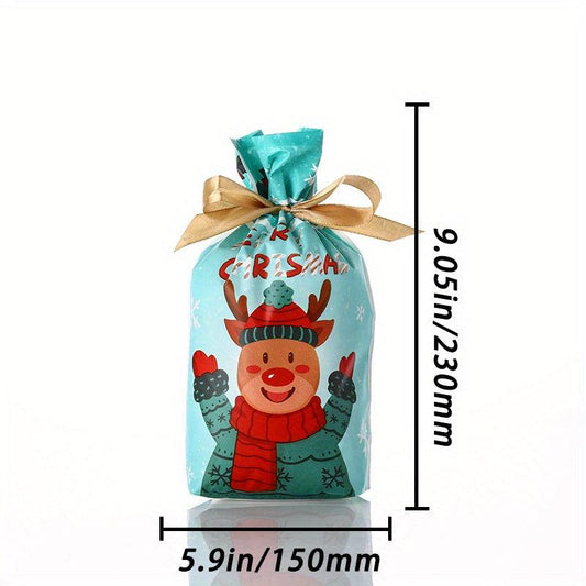 10PCS Christmas Drawstring Bags for Gift Packaging