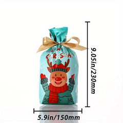 10PCS Christmas Drawstring Bags for Gift Packaging