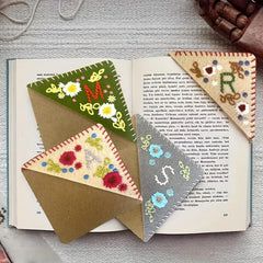 1pc Embroidered Corner Bookmark 26 Letters Hand Stitched Felt Letter Bookmark