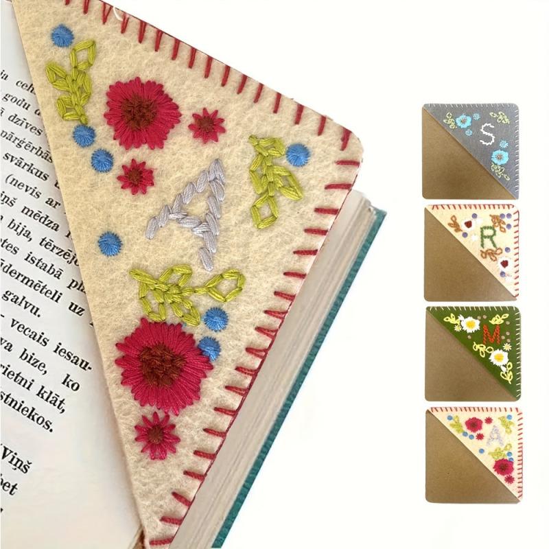 1pc Embroidered Corner Bookmark 26 Letters Hand Stitched Felt Letter Bookmark