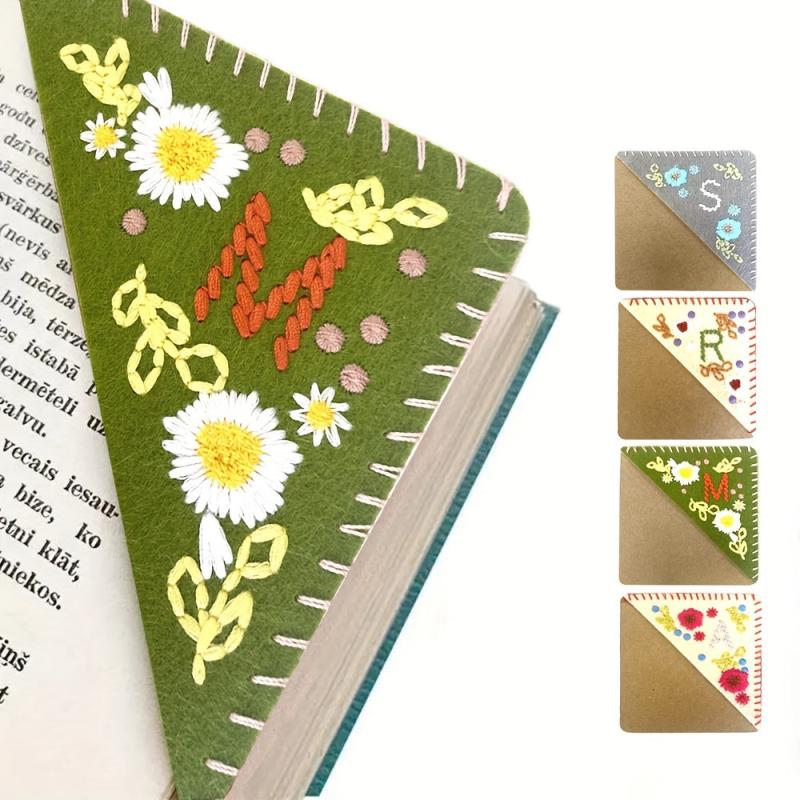 1pc Embroidered Corner Bookmark 26 Letters Hand Stitched Felt Letter Bookmark