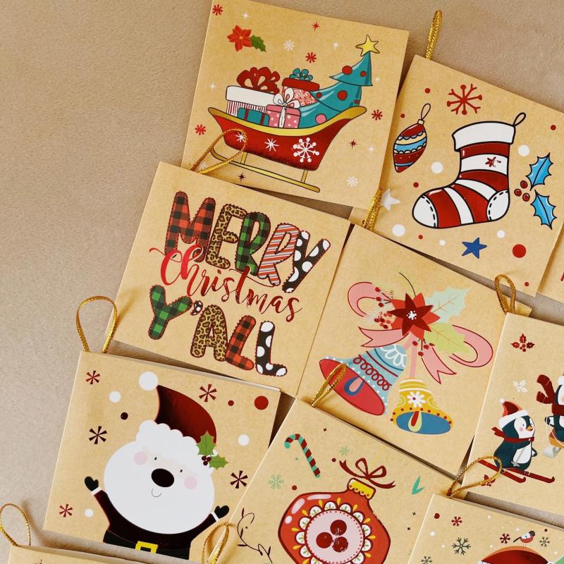 20pcs Christmas Gift Card With Rope Greeting Card Holiday Xmas Wrapping