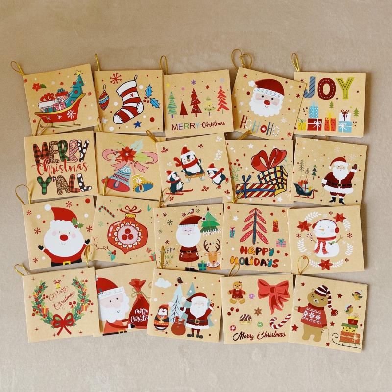 20pcs Christmas Gift Card With Rope Greeting Card Holiday Xmas Wrapping