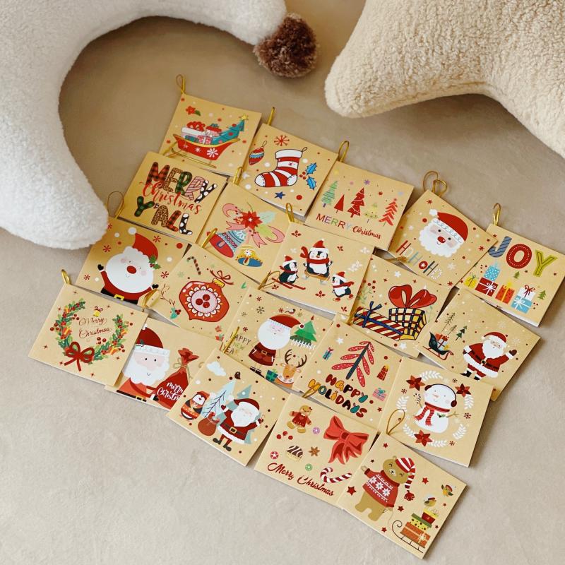 20pcs Christmas Gift Card With Rope Greeting Card Holiday Xmas Wrapping