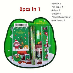 Christmas Stationery Set with Pencils, Erasers, Rule - 8pcs