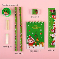 Christmas Stationery Set with Pencils, Erasers, Rule - 8pcs