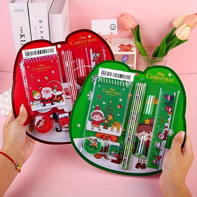 Christmas Stationery Set with Pencils, Erasers, Rule - 8pcs
